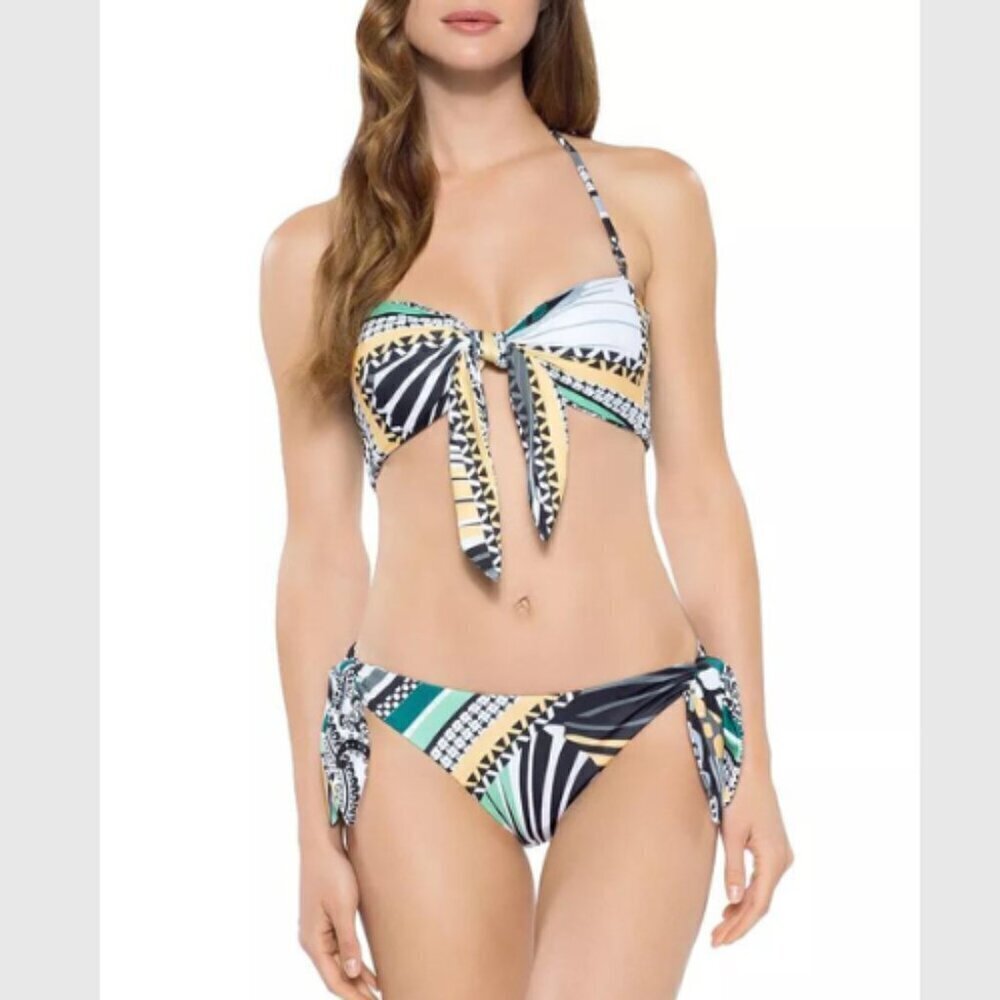 New! Becca Handkerchief Reversible Bandeau Bikini Top & Bottom Set 28776